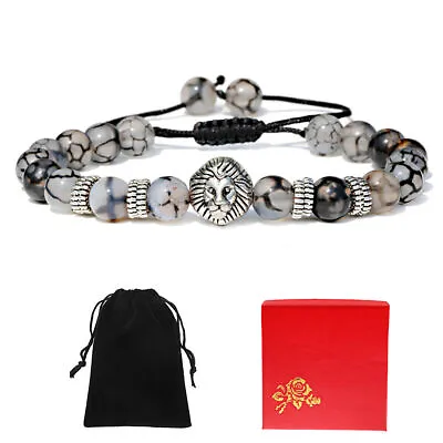 2020 Men Black Lava Stone Silver Lion Beaded Bracelets Cheapest Macrame Bracelet • $8.54
