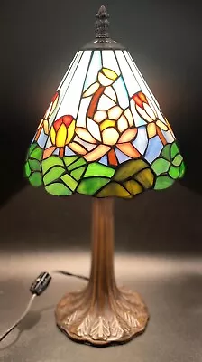 Vintage Tiffany Style Spring Flowered Stained Glass Table Lamp • $175.27