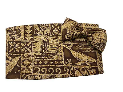 Vintage Brown Hawaiian Motif Cummerbund And Bow Tie Set • $85.50