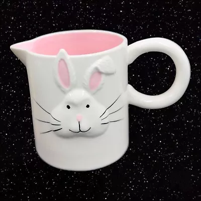 Magenta Whimsy Home Easter Bunny Rabbit Creamer Pink White Pitcher Ceramic 4 T • $16.20