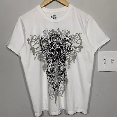 Ink Inc. Skull Gothic Print White Graphic Tee Sz S Y2K Style Mall Goth Cyber • $25