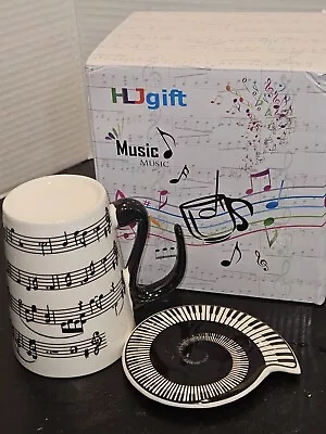 HLJgift Creative Ceramic Musician Coffee Mug Tea Cup With Lid Staves Music Notes • $18.75