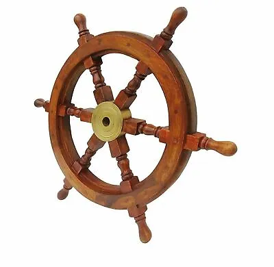£93.24 • Buy Steering Wheel 24  Nautical Pirate Wood Brass Finishing Wall Boat  Wooden Ship