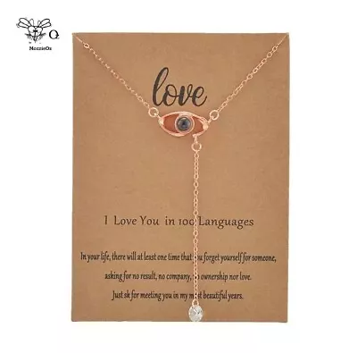 I Love You In 100 Language Evil Eye Pendant Gold Necklace Card Gift • $8.90