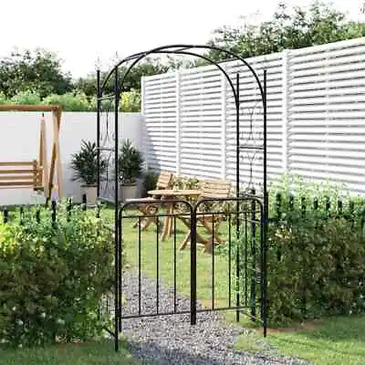 VidaXL Garden Arch With Gate Black 108x45x235 Cm Steel • £153.30