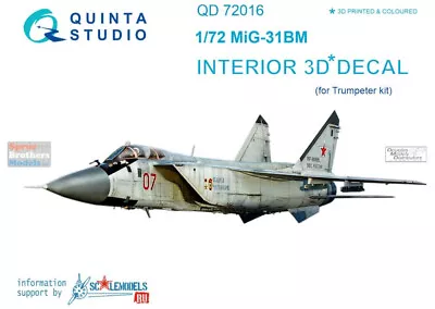 QTSQD72016 1:72 Quinta Studio Interior 3D Decal - MiG-31DZ Foxhound (TRP Kit) • $23.69