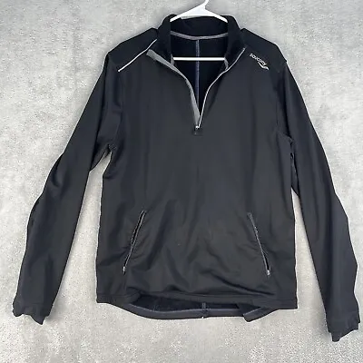 Saucony Jacket Black Quarter Zip Pullover Sweatshirt Running Jacket MENS SIZE L • $13.99