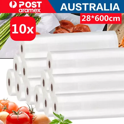 10 Rolls Vacuum Food Sealer Saver Bag Seal Storage Commercial Heat Grade 6MX28cm • $34.75