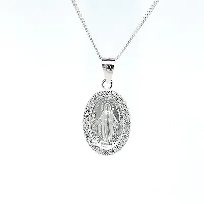 Miraculous Medal Sterling Silver Virgin Mary Pendent Necklace Cz Set Catholic • $26.99
