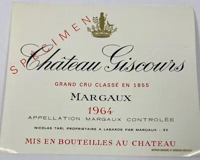 1964 Vintage Wine Label French Specimen Chateau Giscours Margaux Gran Cru France • $6.99