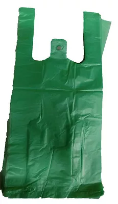 100 Green Plastic T-shirt Retail Shopping Grocery Bags Handles Small 6x3x13 • $11.95