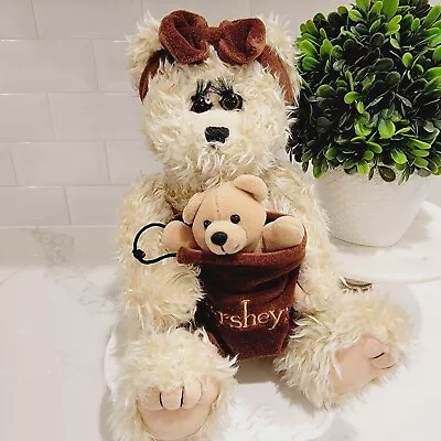 VINTAGE HERSHEY'S HFC Soft Shaggy Teddy Bear With Headband & Bag With Mini Bear • $28
