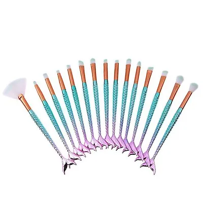 15 Pcs Mermaid Tail Make-up  - Brush Set - Eyeshadow Lip Foundation Cosmetic • £8.99