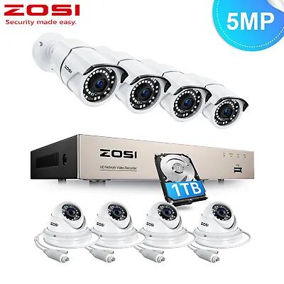 ZOSI 5MP 8CH NVR 3K PoE Security Camera System 1TB HDD Night Vision Dome CCTV • $519.99