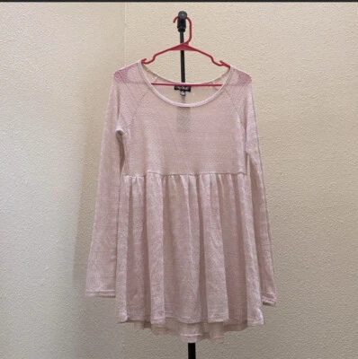 $12.50 • Buy Ballerina Pink Loose Knit Long Sleeve Babydoll Tunic