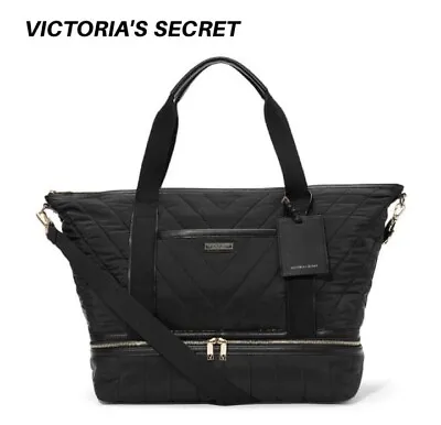 NEW Victoria Secret Black Weekender Bag Nylon Quilt • $115.99