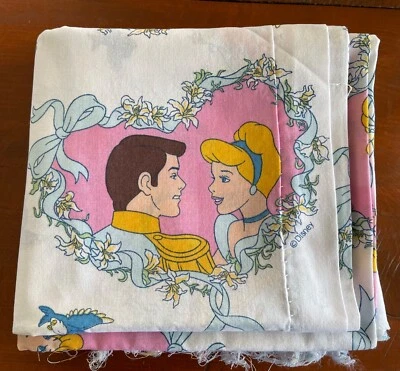 $9.96 • Buy Vintage Disney Cinderella Sheet Cutter Material/Fabric Two 80  X 34.5  Sections