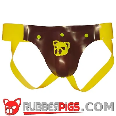 Rubberpigs  Codpiece Jockstrap - Brown & Yellow Pig Design • £45