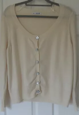 M&S Autograph Pure Cashmere Scoop Neck Cream Cropped Cardigan Sz 16 (flawed) • £13.99