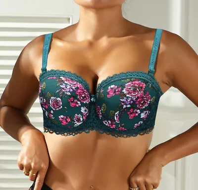 Strapless Push Up Bra Multiway Sexy Balcony Lace Padded Plunge Bras For Women • £7.98