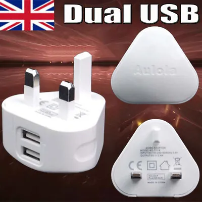 £4.68 • Buy Mains Wall 3 Pin Plug Adaptor Charger Power 2 USB Ports For Phones Tablets CE UK
