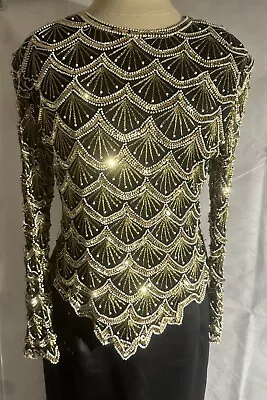 80’s Vintage Sequin Long Sleeve Top And Matching Floor Length Black Skirt Size14 • $35