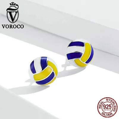 Voroco Enamel Volleyball 100% Sterling Silver Stud Earrings For Girl Jewelry • $11.87