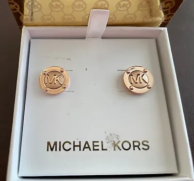 NWT MICHAEL KORS Rose Gold Tone MK Logo Stud Earrings MKJX2987791 • $29.99