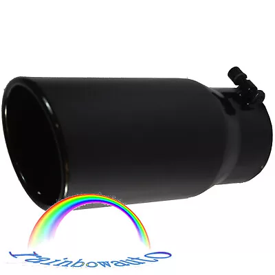 4 Inlet 5 Outlet 12  Length End Exhaust Tip Angle Cut Roll Stainless Steel Black • $27.99