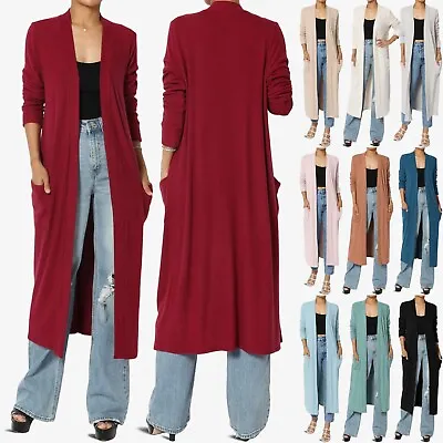 $33.99 • Buy Women's Cardigan Long Sleeve Open Front Draped Sweater Long Duster W/ Pockets