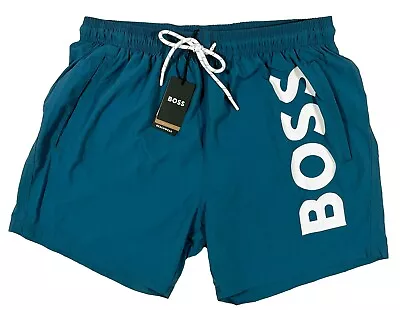 Men's HUGO BOSS Grayish Blue Swim Trunks Swimsuit Logo M Medium NWT NEW OCTOPUS • $69.99