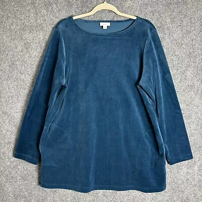 Pure J. Jill Tunic Top Women's Large Blue Velour Pullover Pockets Long Sleeve • $19.88
