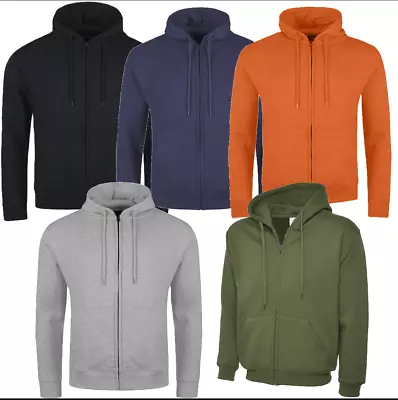 Men's Plain Full Zip Up Hooded Hoodie Top Fleece Zipper Sweatshirt Hoody Jumper • £12.95