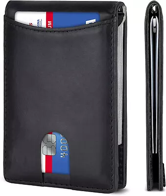 RFID Men's Leather Slim Bifold Money Clip Wallet Front Pocket Credit Card Holder • $10.49