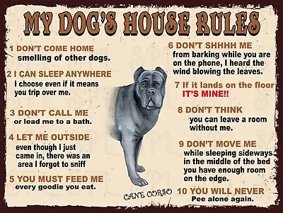 £4.25 • Buy Cane Corso My Dog's House Rules Retro Metal Tin Sign Plaque Gift