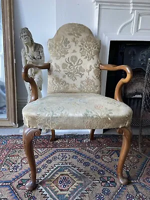 £155 • Buy An Early 20thC Queen Anne Style Walnut Carver Chair, Crook Arms And Arch Back