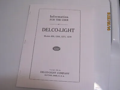 1922 Delco Light Plant Gas Engine Instruction Manual  • $11.25
