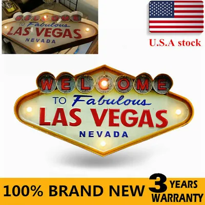 $42.04 • Buy Retro LED Light Metal Welcome To Las Vegas Neon Sign Light Windows Hanging Gift