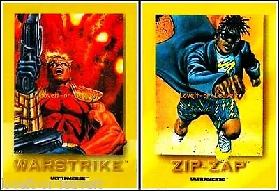 $4.95 • Buy 2x SKYBOX 1993 ULTRAVERSE COMICS ZIP-ZAP #R8 WARSTRIKE #R4 INSERT CHASE CARD LOT