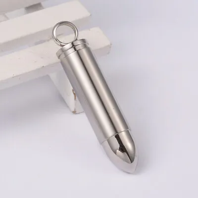 £7.95 • Buy Bullet Cremation Ashes Memorial Urn Silver Stainless Steel Necklace (J224)