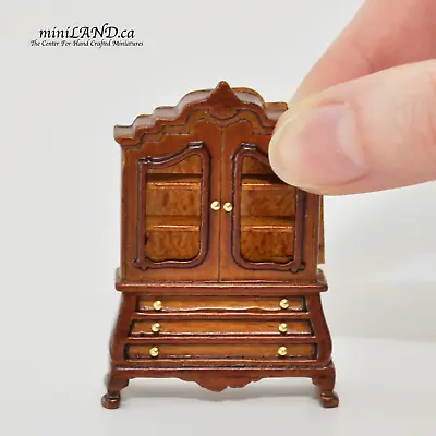 1:48 1/4 Quarter Scale Wooden Walnut Baby Dutch ARMOIRE For Dollhouse Miniature • $44.50