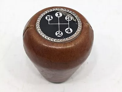 Vintage Brown Leather 4 Speed Gear Shift Knob Handle Accessory Manual Shifter • $49.95
