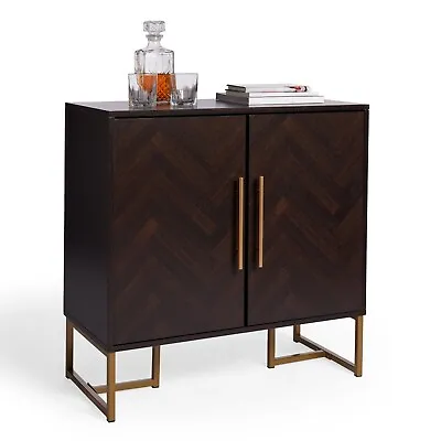 Dark Wood Sideboard | Parquet Design Storage Cabinetwith 2 Doors | Spinningfield • £99.99