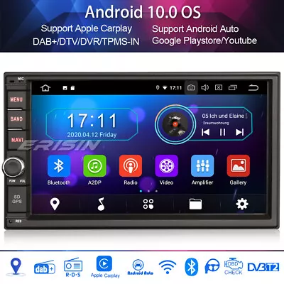 Android 10.0 Double Din DAB+Car Stereo GPS Sat Nav Bluetooth 4G+WiFi Carplay FM • £78.73