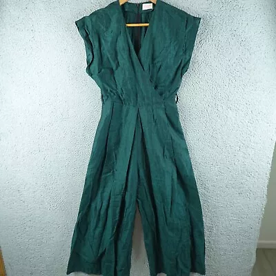 Gorman Womens Jumpsuit 6 Green Linen Blend Sleeveless Career Work Office Zip • $59.90