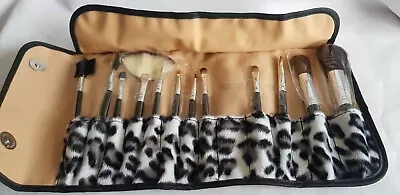 12c Makeup Brushes In Black & White Leopard Print Velour Roll Case • $20