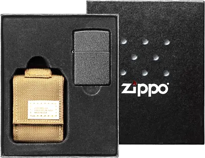 Zippo Original Lighter Regular/Black Crackle Sand Pouch / Gift Set • £81.77