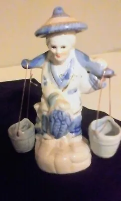  VINTAGE Asian Water Carrier  Old Woman Porcelain Figurine • £8.19