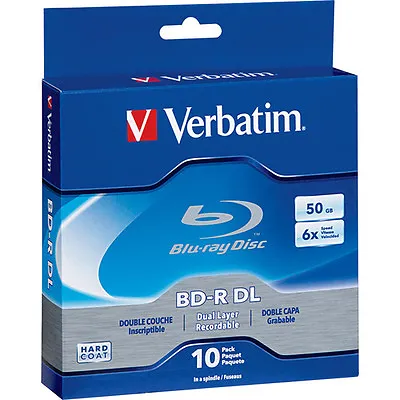 VERBATIM 6X Blu-Ray BD-R DL Dual Layer 50GB Branded Logo 10 Pk Spindle Box 97335 • $35.90