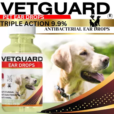 VET STRENGTH Dog Ear Drops STOP Shaking Itching Ears Mites Odour Wax • £7.99